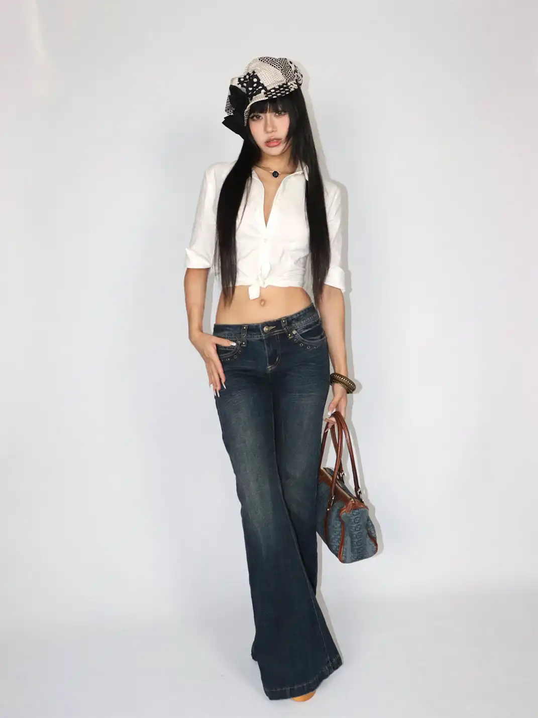 ONNASENSHI | Studded Vintage Distressed Flared Jeans