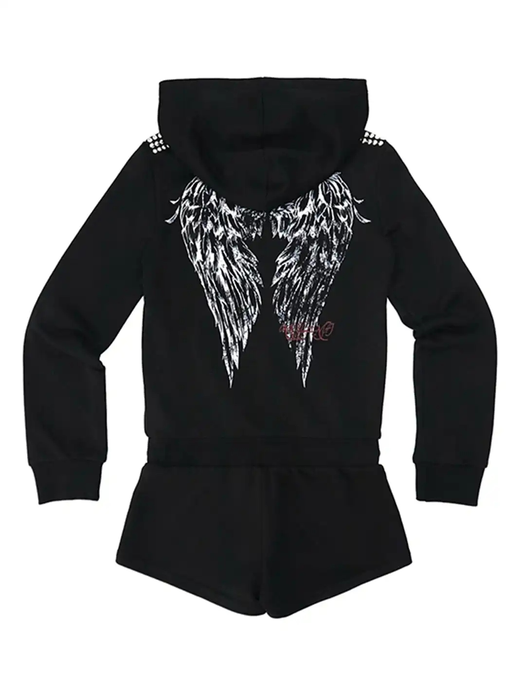 ONNASENSHI | Studded + Distressed Print Hoodie Romper