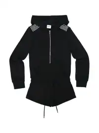 ONNASENSHI | Studded + Distressed Print Hoodie Romper