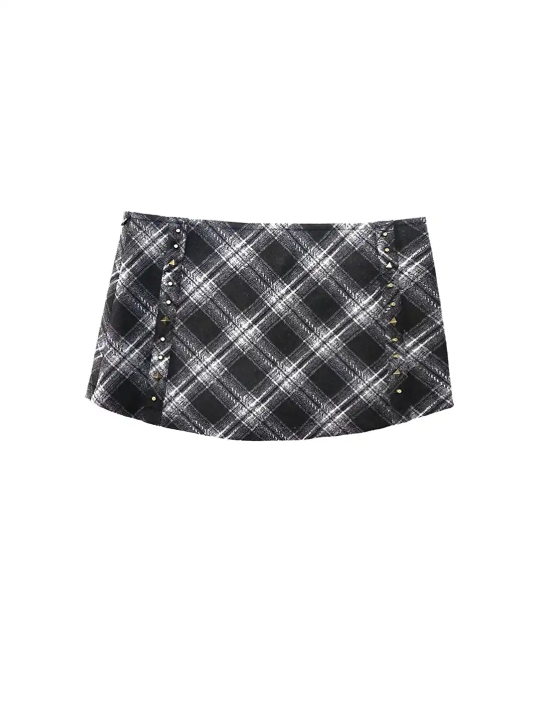 ONNASENSHI | Retro Low-Waisted Studded Plaid Pencil Skirt