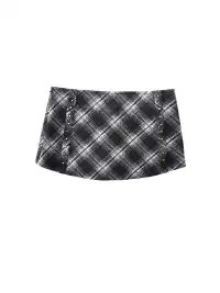 ONNASENSHI | Retro Low-Waisted Studded Plaid Pencil Skirt