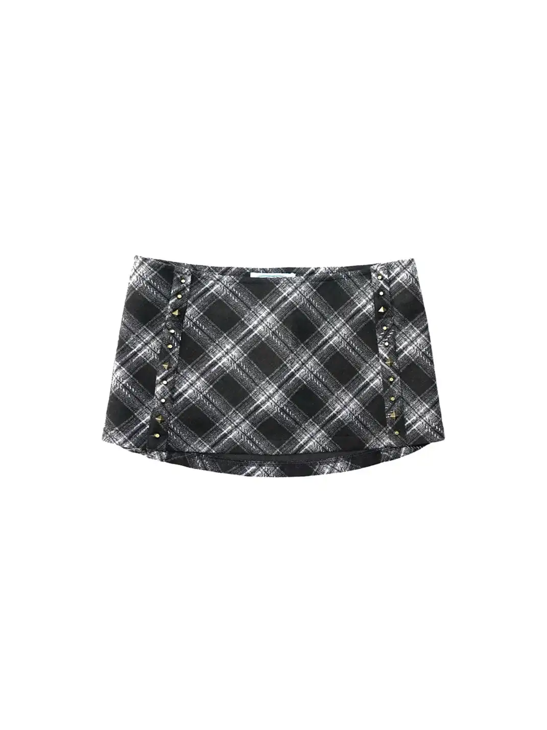 ONNASENSHI | Retro Low-Waisted Studded Plaid Pencil Skirt