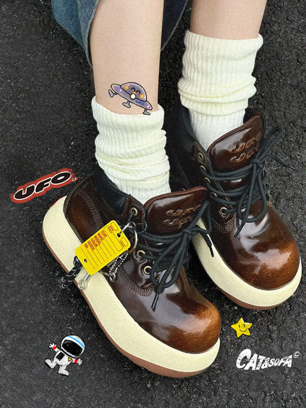 Catsofa | Glossy Leather Mid Top Platform Boots