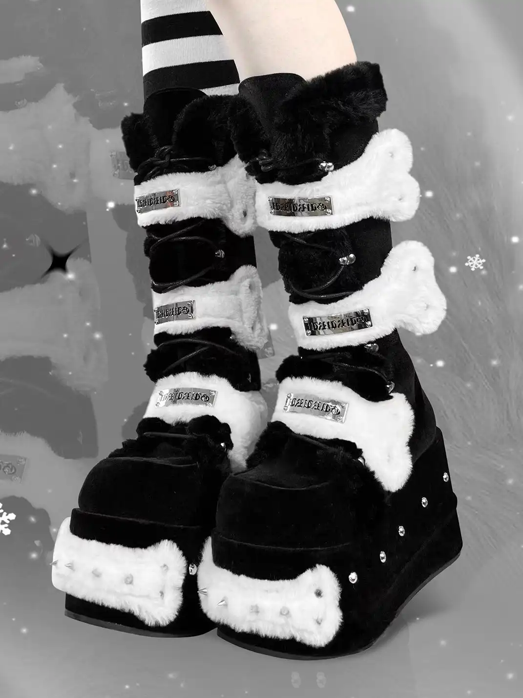 GURURU | Subculture Studded Plush Platform Boots