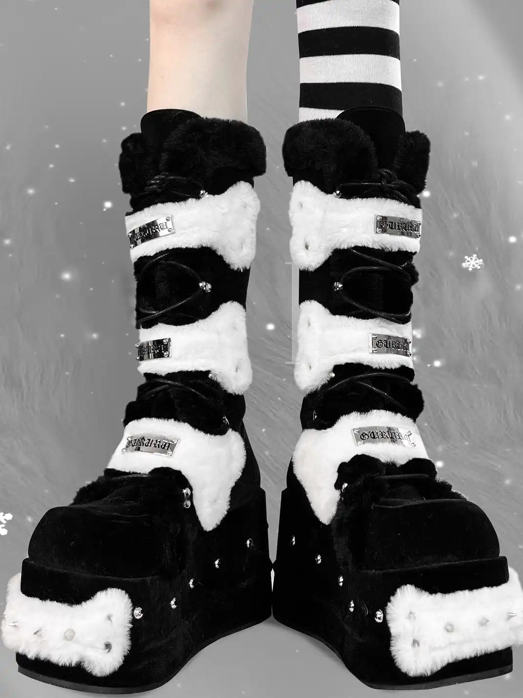 GURURU | Subculture Studded Plush Platform Boots