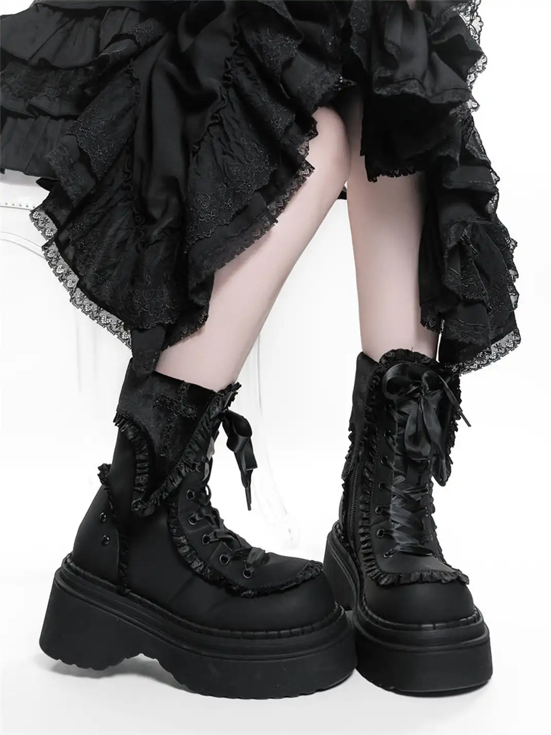 GURURU | Cross-Shaped Round Toe Platform Ankle Boots