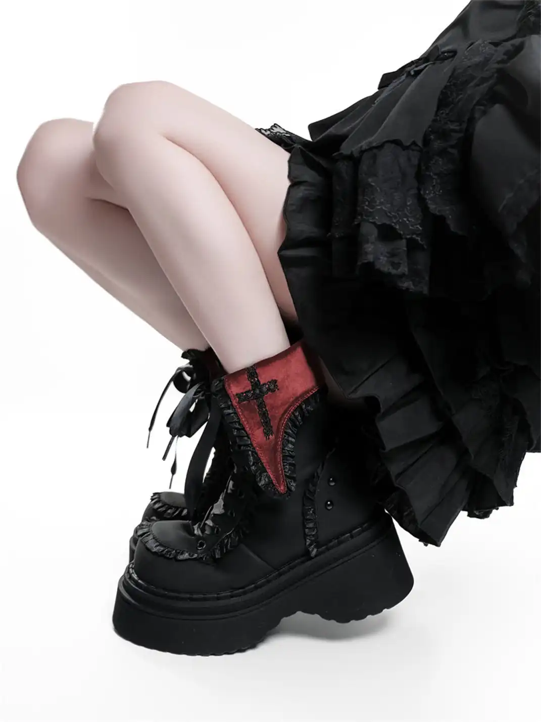GURURU | Cross-Shaped Round Toe Platform Ankle Boots