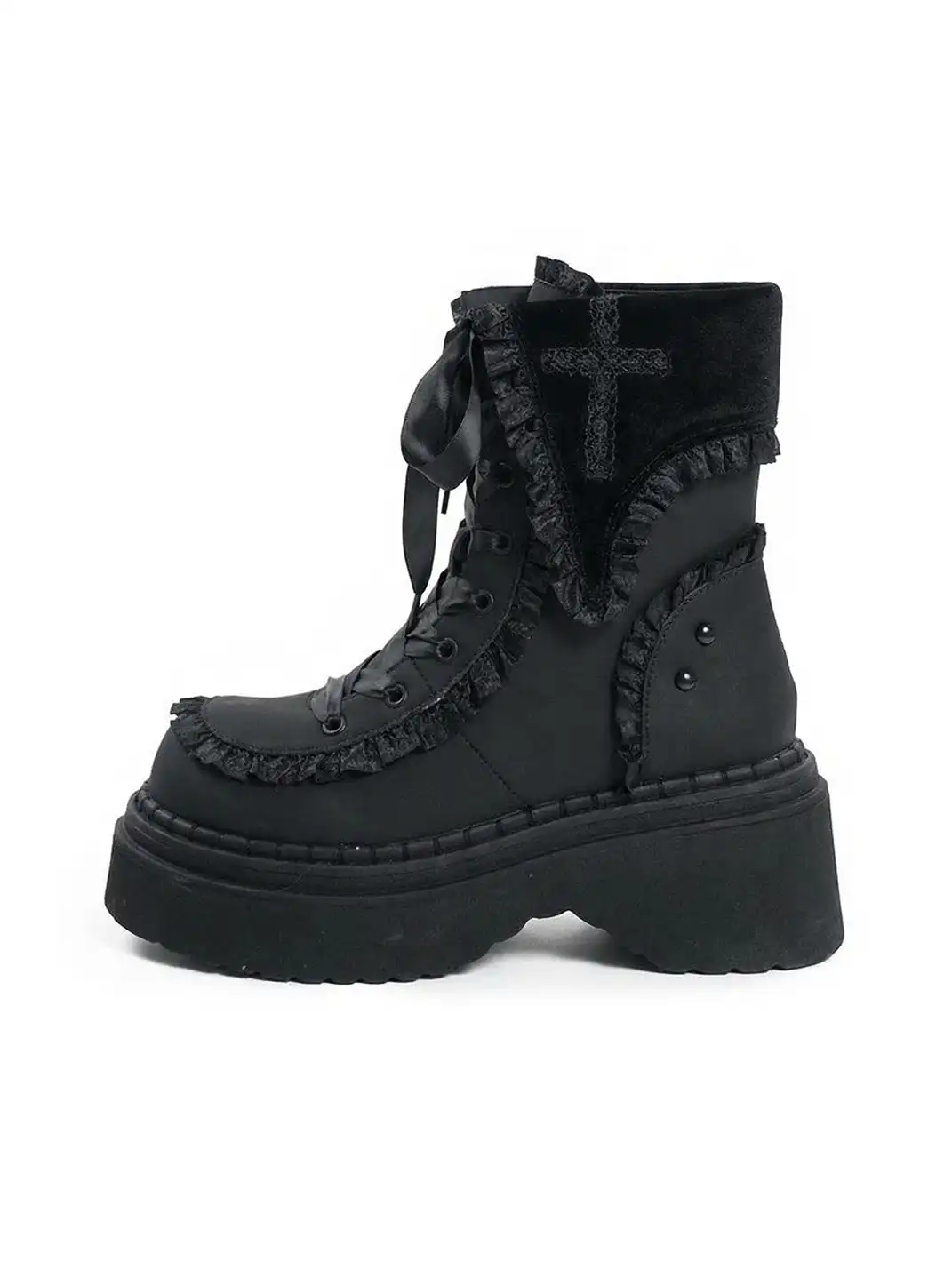 GURURU | Cross-Shaped Round Toe Platform Ankle Boots