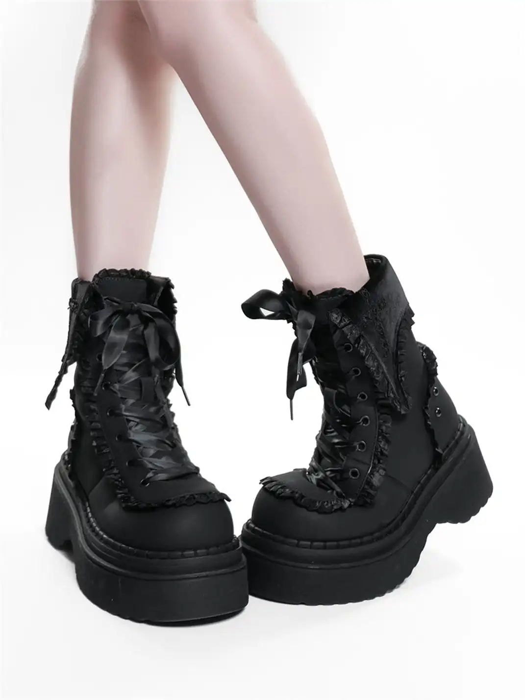 GURURU | Cross-Shaped Round Toe Platform Ankle Boots