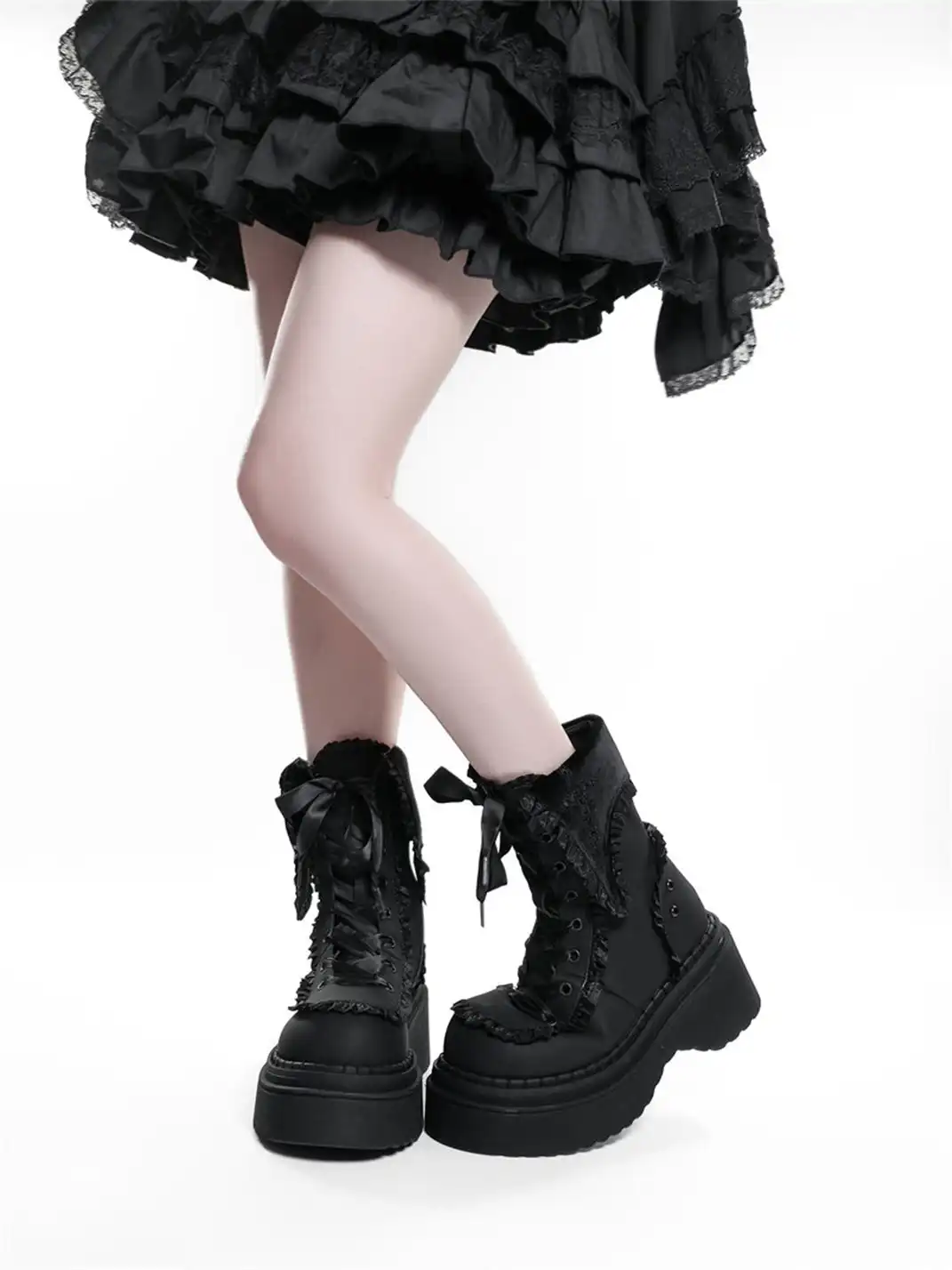 GURURU | Cross-Shaped Round Toe Platform Ankle Boots