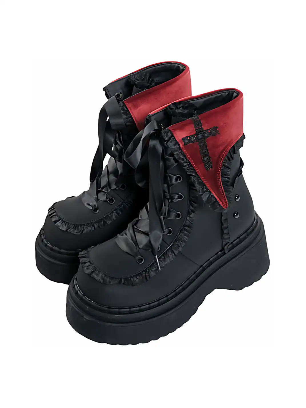 GURURU | Cross-Shaped Round Toe Platform Ankle Boots