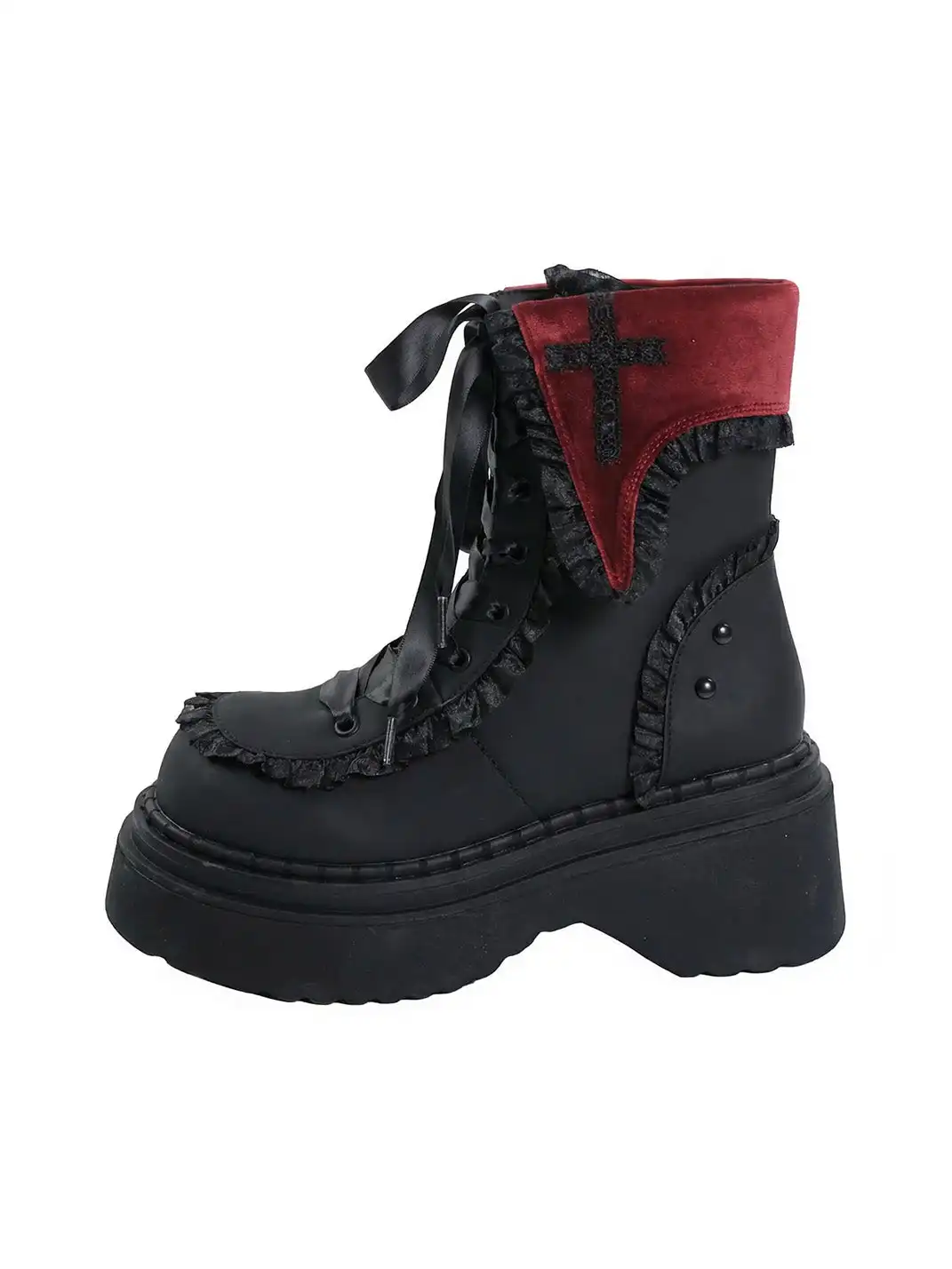 GURURU | Cross-Shaped Round Toe Platform Ankle Boots