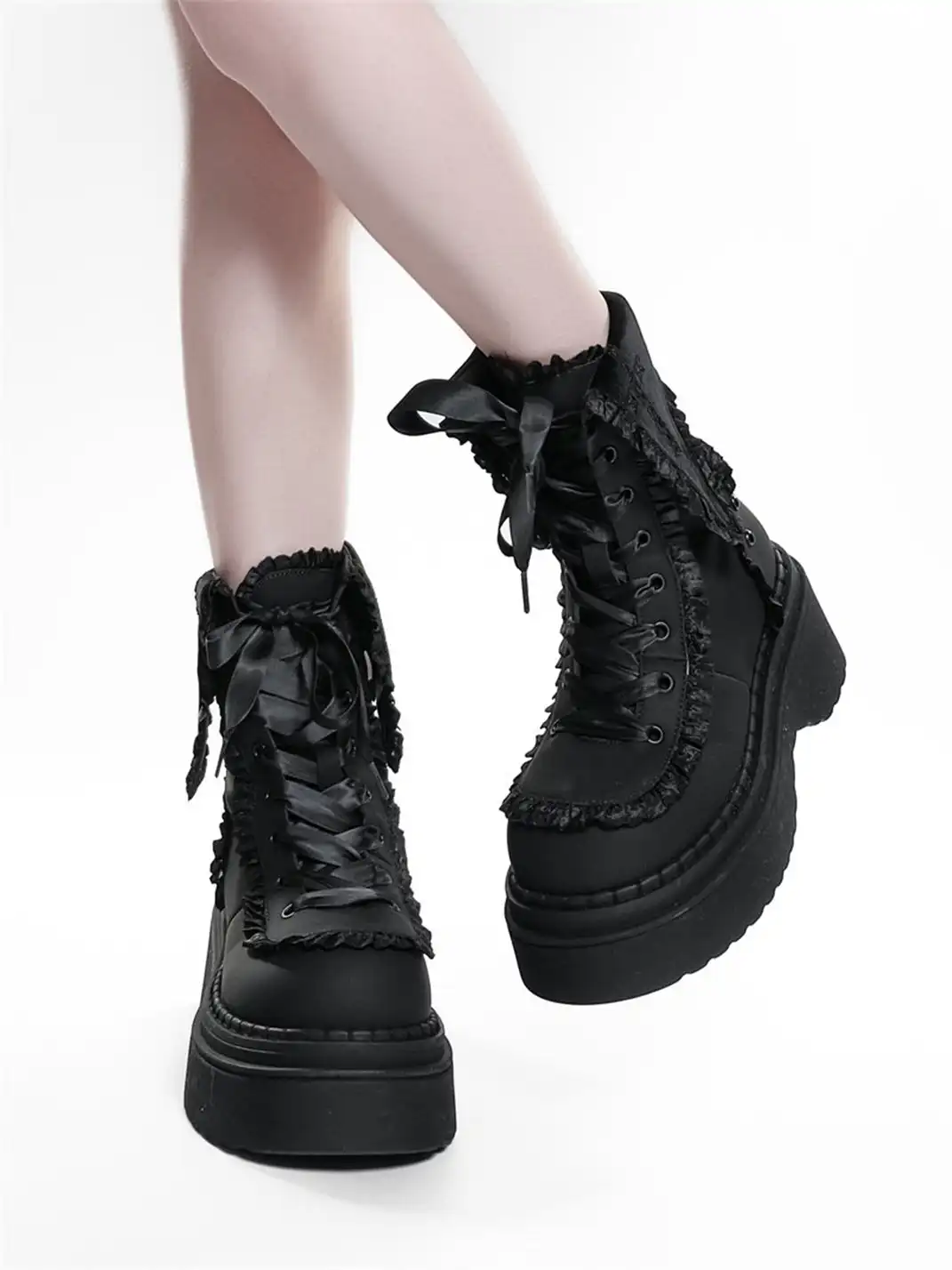 GURURU | Cross-Shaped Round Toe Platform Ankle Boots
