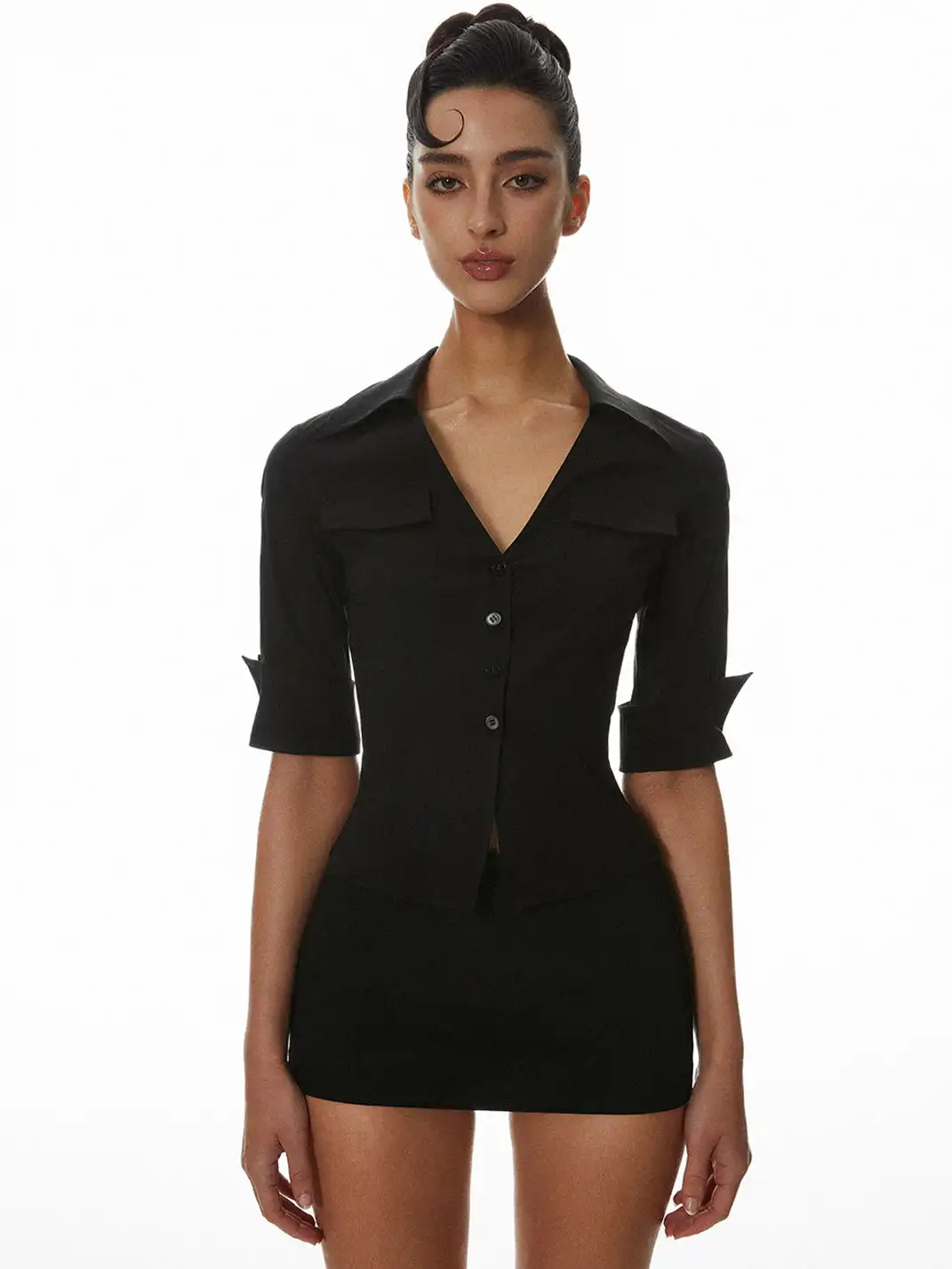 LIAN | V-Neck Shirt + Pencil Skirt