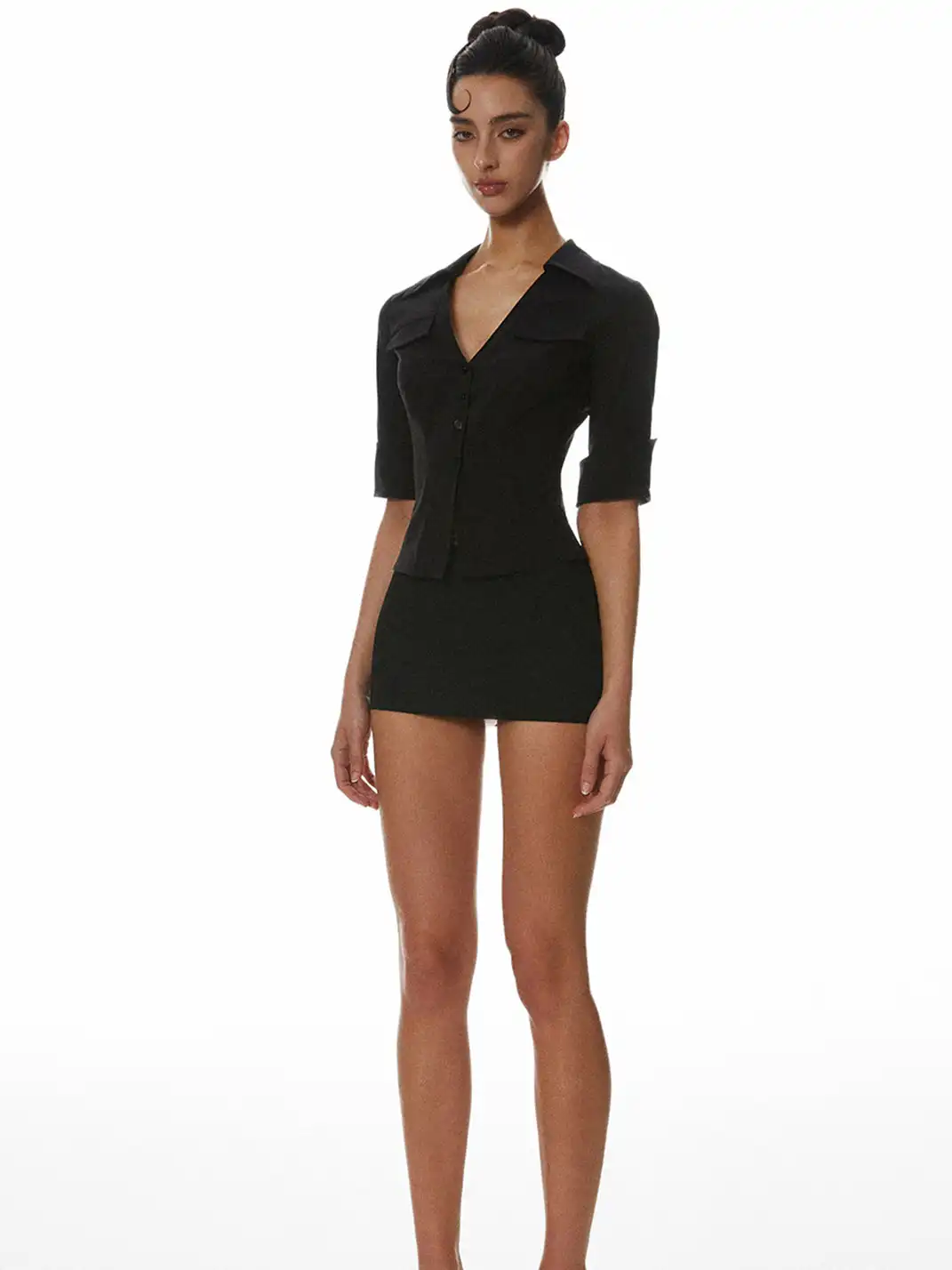LIAN | V-Neck Shirt + Pencil Skirt