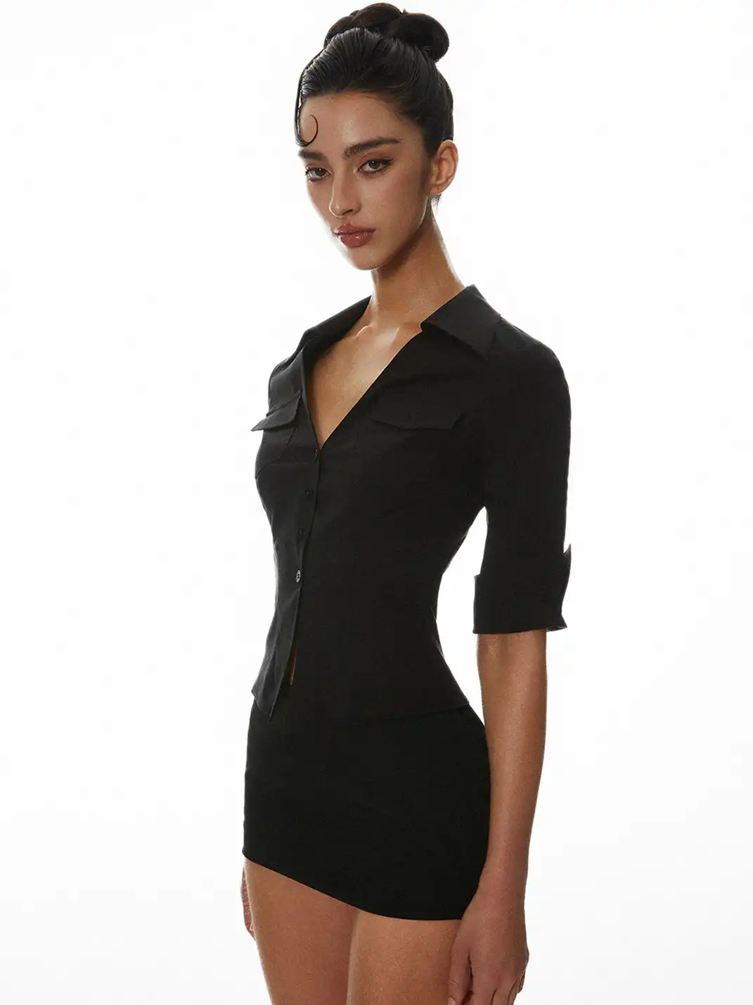 LIAN | V-Neck Shirt + Pencil Skirt
