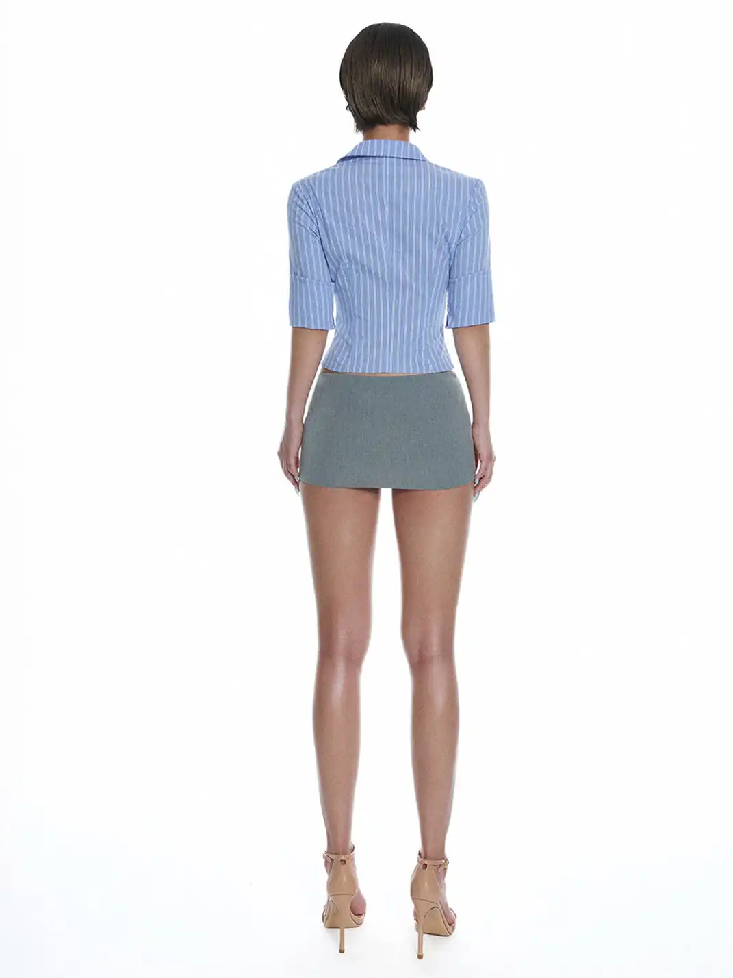 LIAN | Blue And White Striped Short Shirt