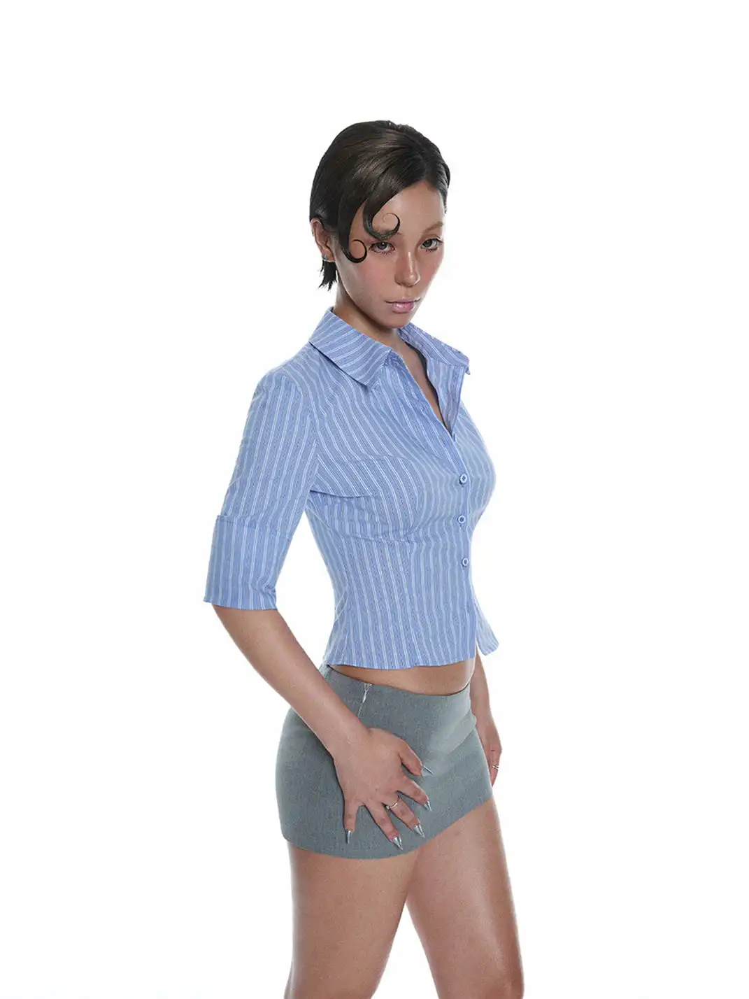 LIAN | Blue And White Striped Short Shirt