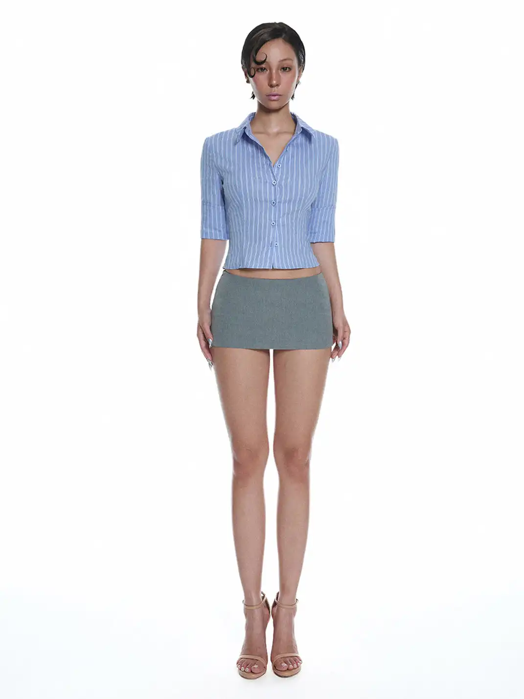 LIAN | Blue And White Striped Short Shirt
