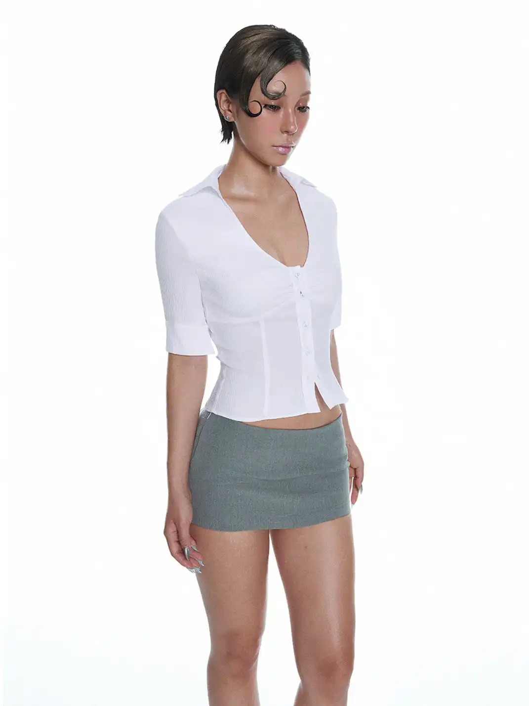 LIAN | White Fitted Short-Sleeved Shirt