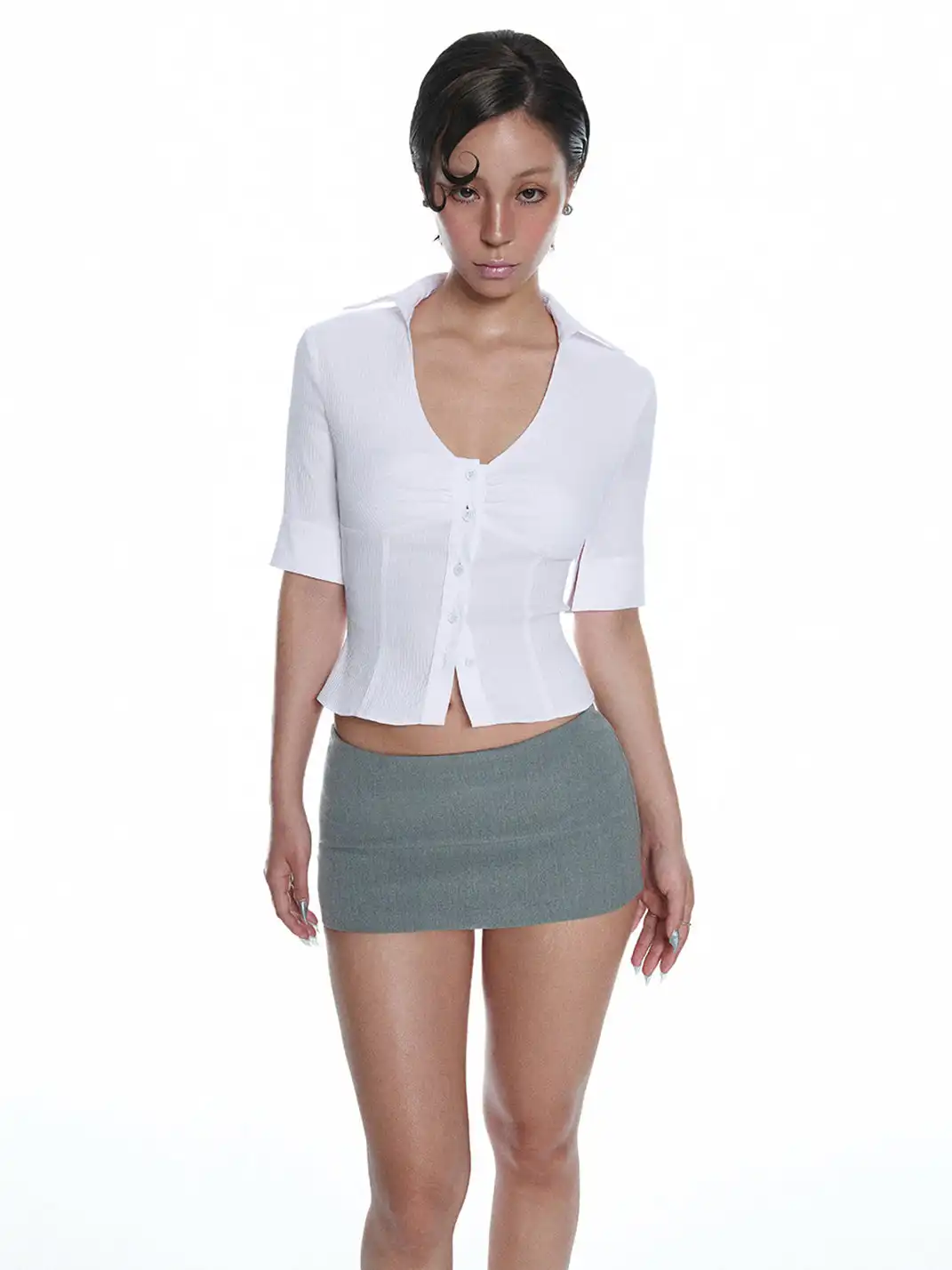 LIAN | White Fitted Short-Sleeved Shirt