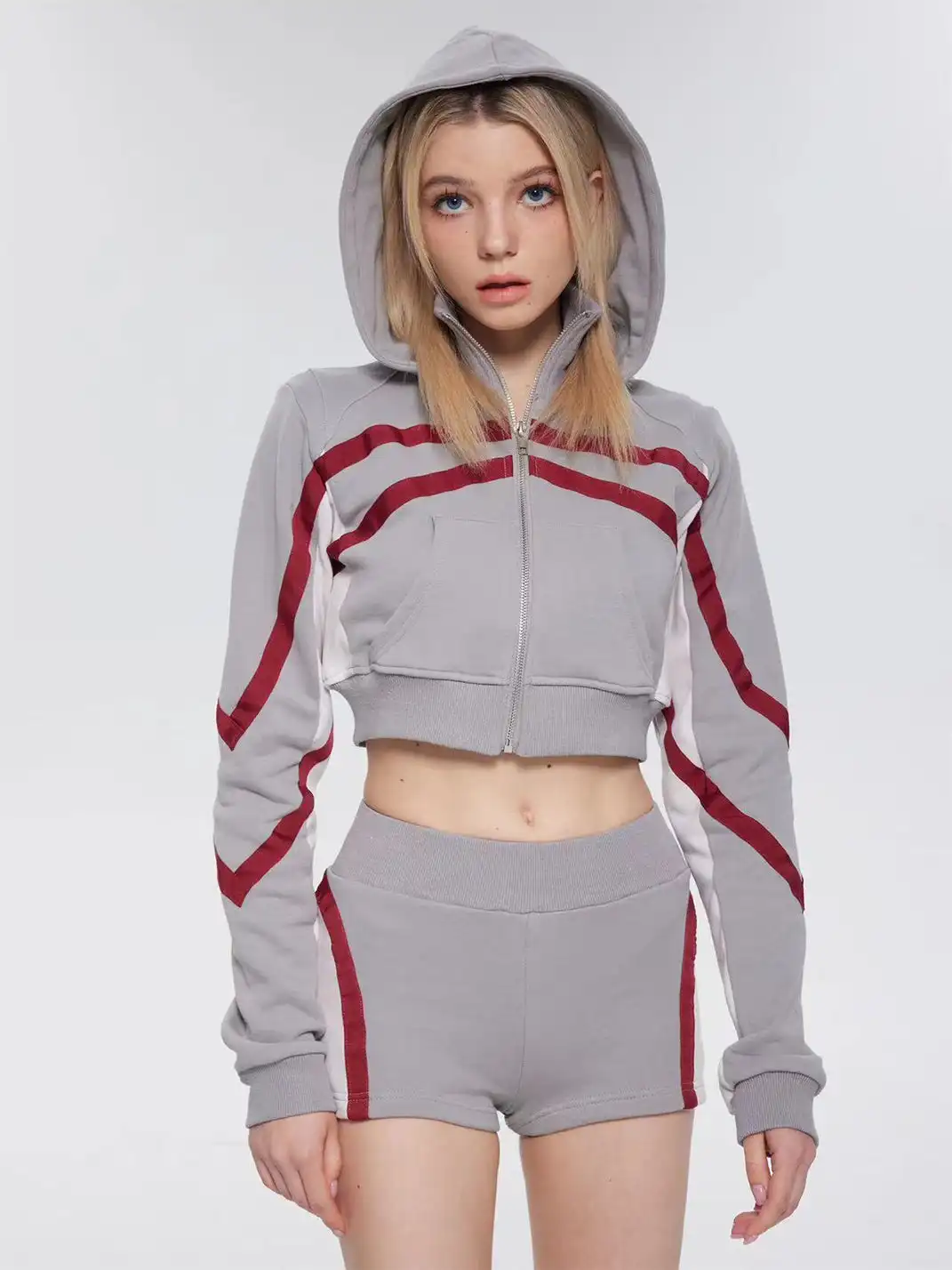 ONNASENSHI | Color Block Zip Front Hoodie + Shorts