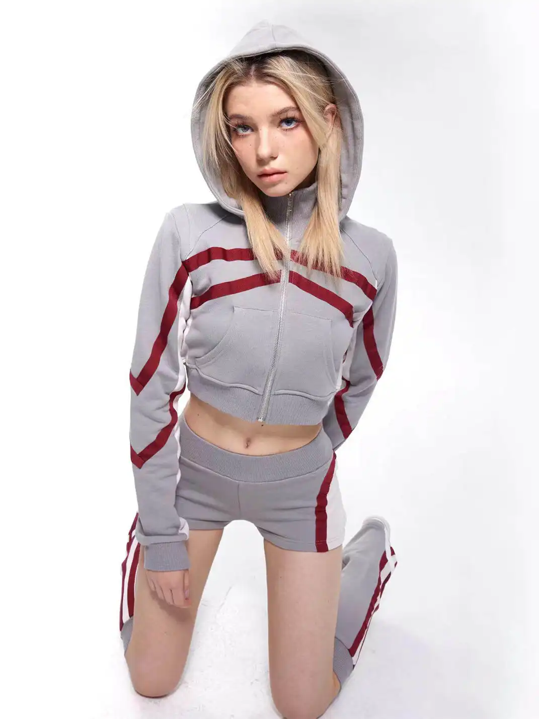 ONNASENSHI | Color Block Zip Front Hoodie + Shorts