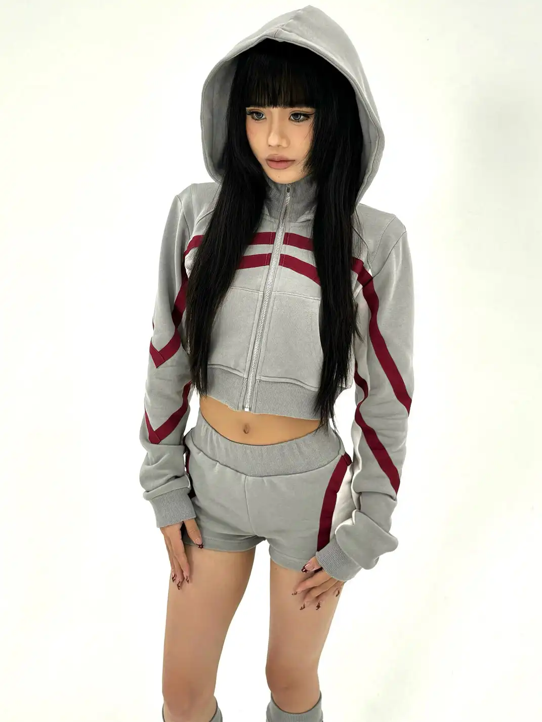 ONNASENSHI | Color Block Zip Front Hoodie + Shorts