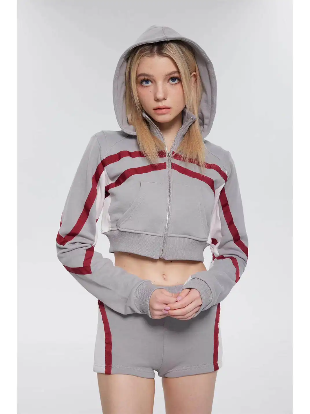 ONNASENSHI | Color Block Zip Front Hoodie + Shorts
