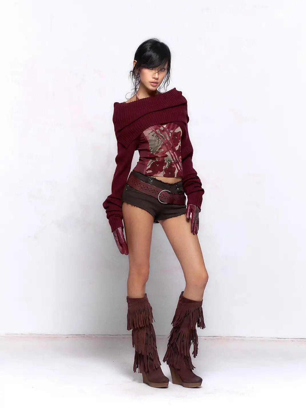 Flowers birds Market | Knitted Turtleneck Long-Sleeved Top