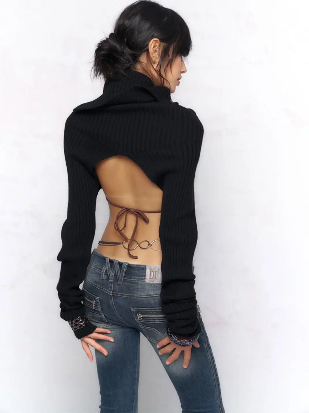 Flowers birds Market | Knitted Turtleneck Long-Sleeved Top