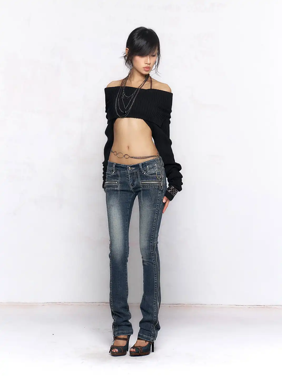 Flowers birds Market | Knitted Turtleneck Long-Sleeved Top