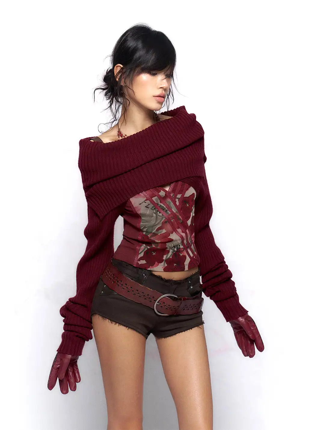 Flowers birds Market | Knitted Turtleneck Long-Sleeved Top