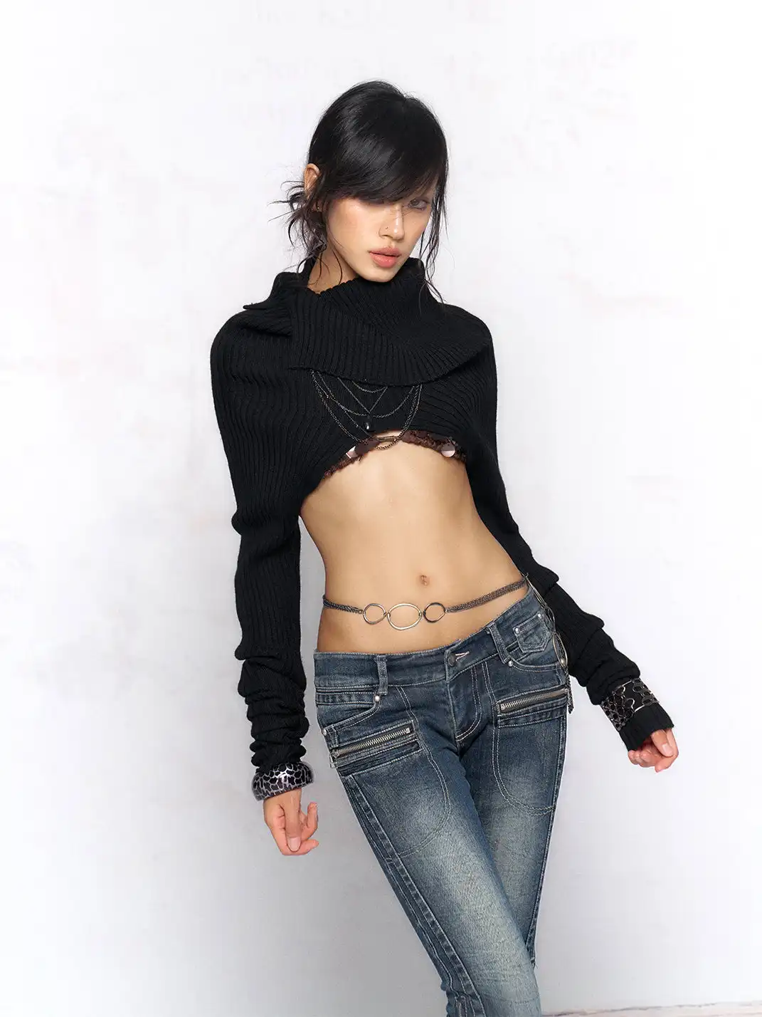 Flowers birds Market | Knitted Turtleneck Long-Sleeved Top