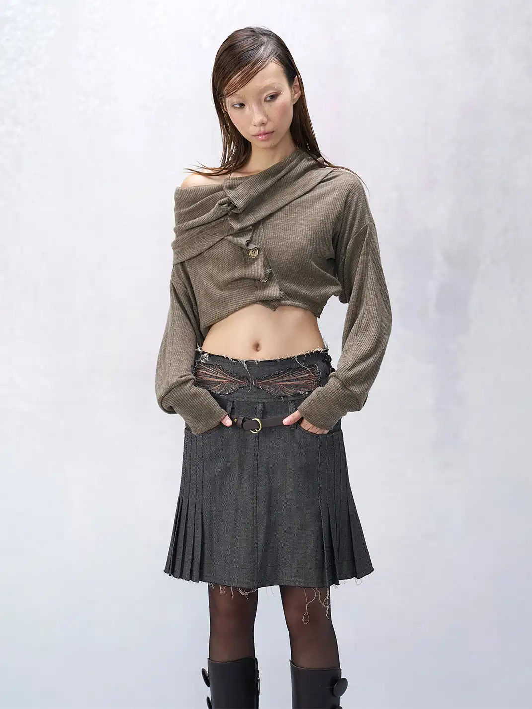 Flowers birds Market | Button-Up Pleated Cut-out Top