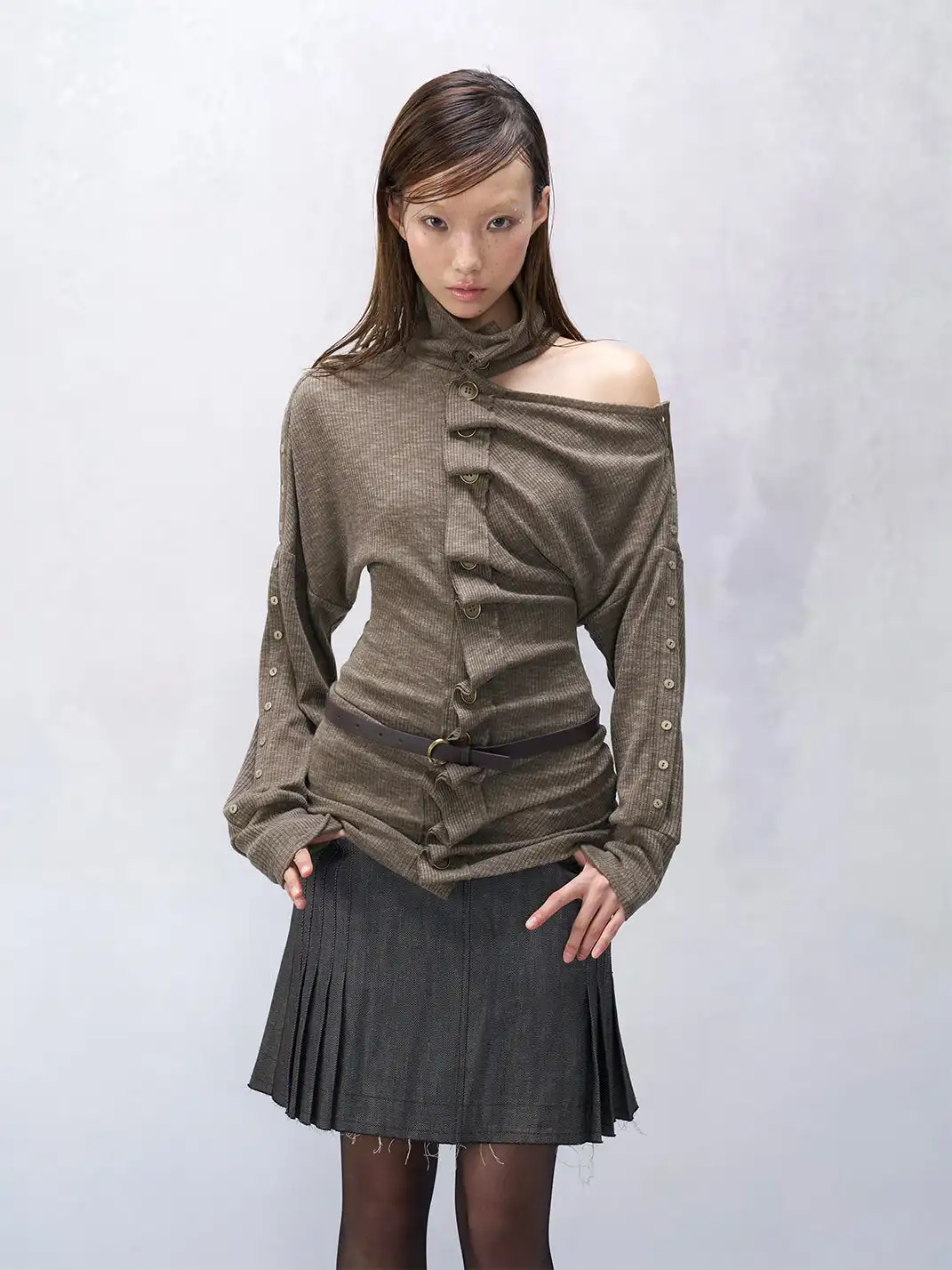 Flowers birds Market | Button-Up Pleated Cut-out Top