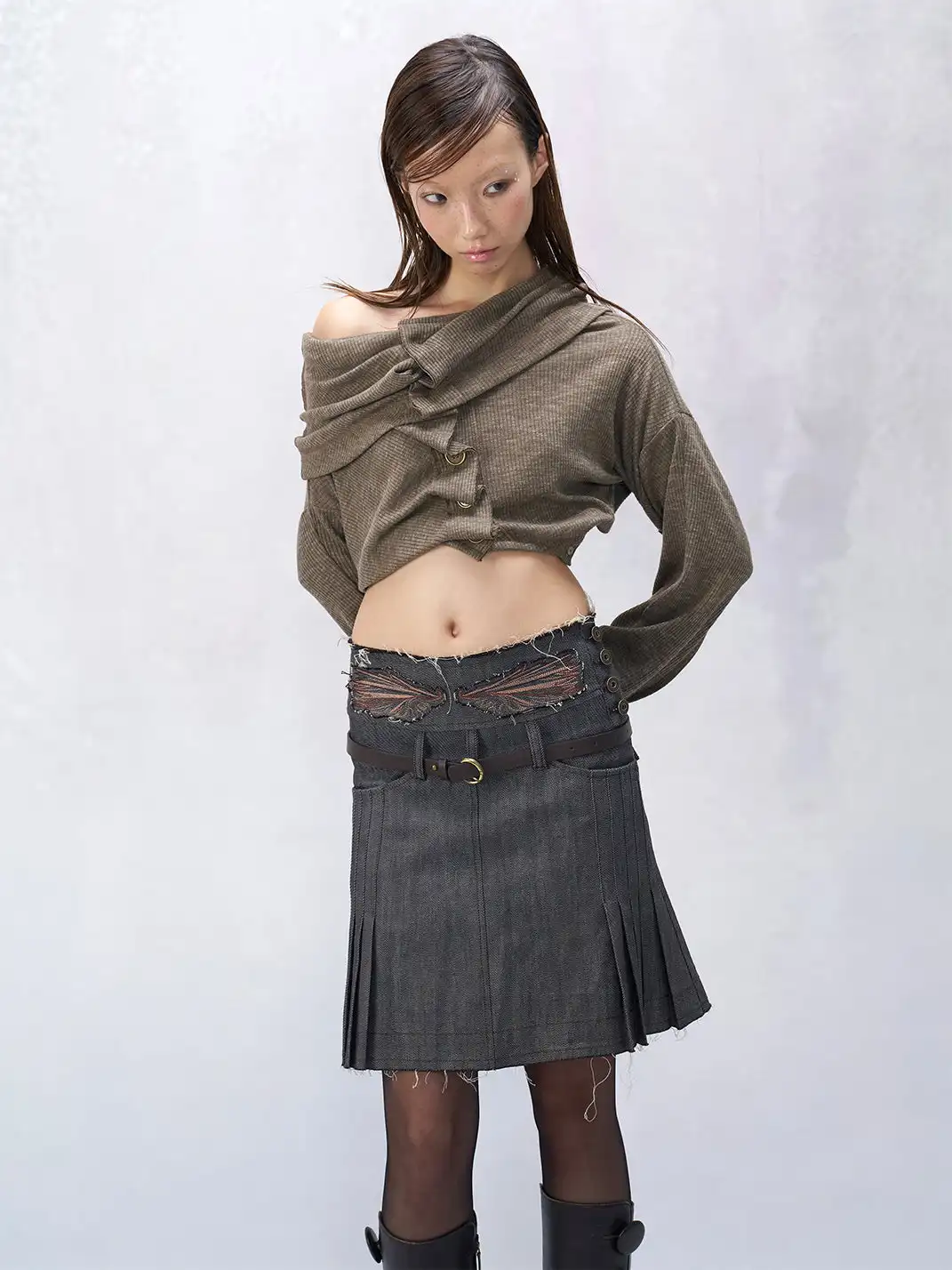 Flowers birds Market | Button-Up Pleated Cut-out Top
