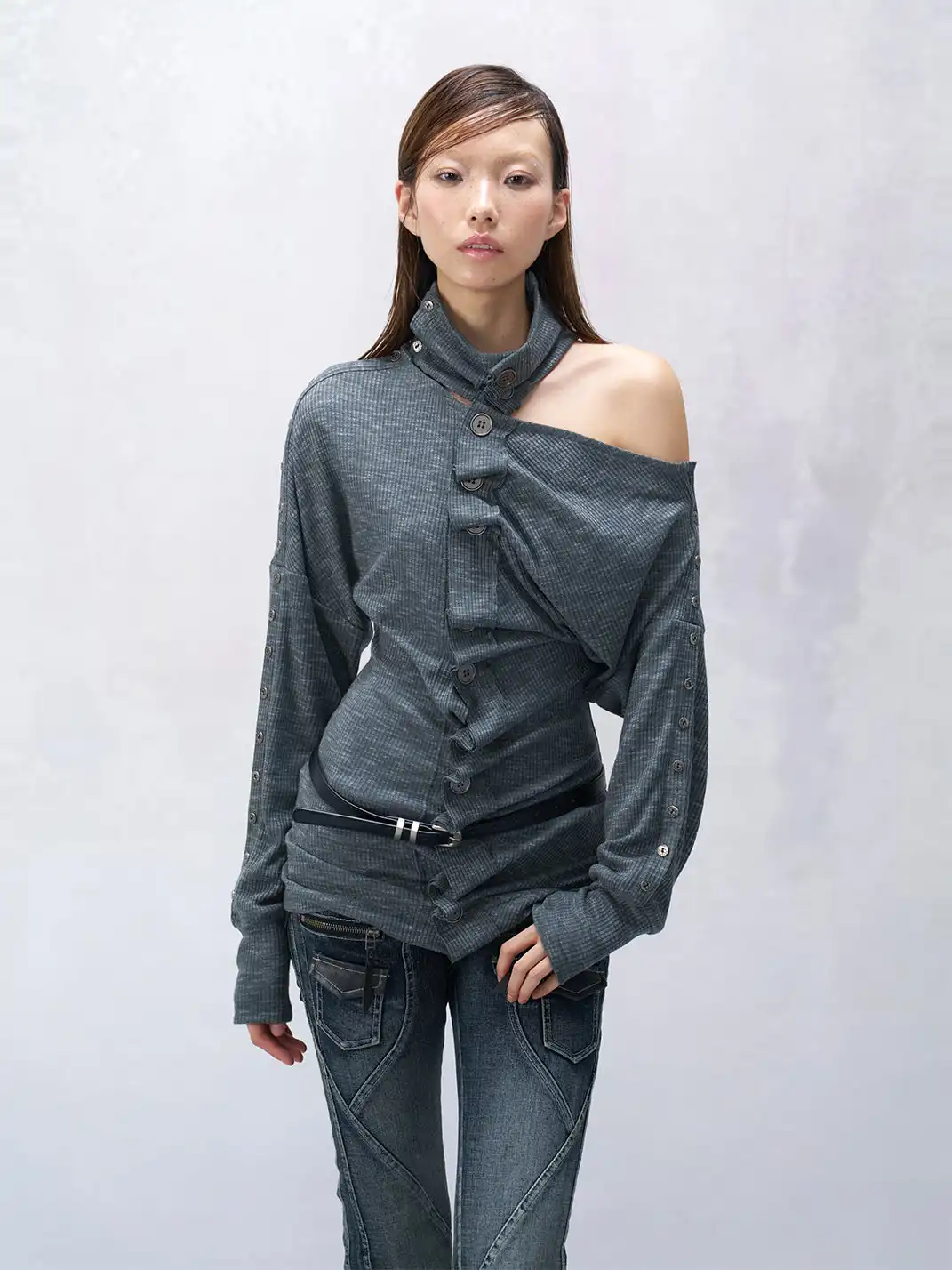 Flowers birds Market | Button-Up Pleated Cut-out Top
