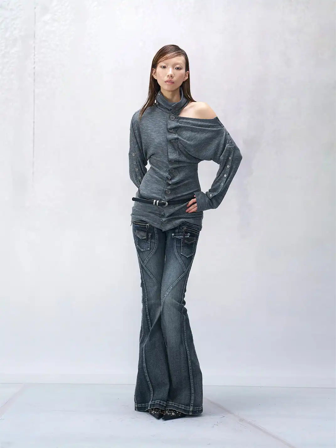 Flowers birds Market | Button-Up Pleated Cut-out Top