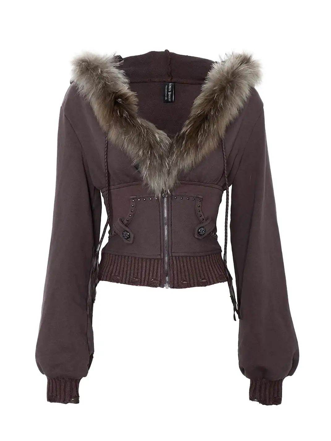 Flowers birds Market | Raccoon Fur V-Neck Fitted Sweatshirt