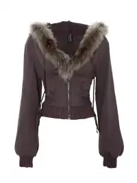 Flowers birds Market | Raccoon Fur V-Neck Fitted Sweatshirt