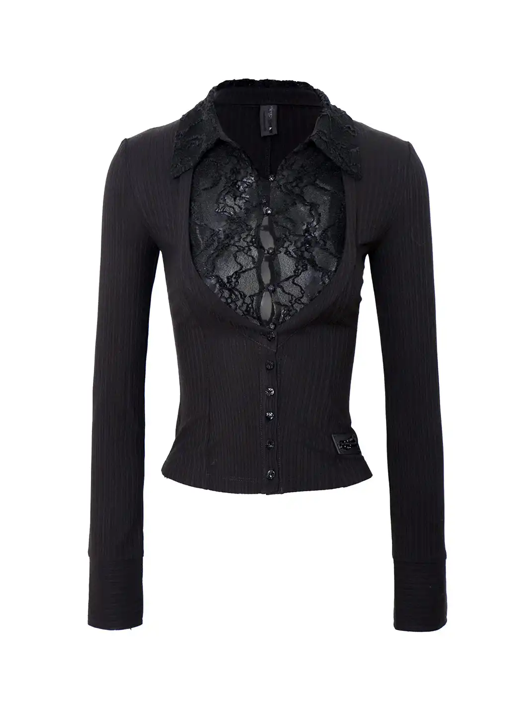 Flowers birds Market | Faux Two-Piece Lace-Trimmed Knit Top