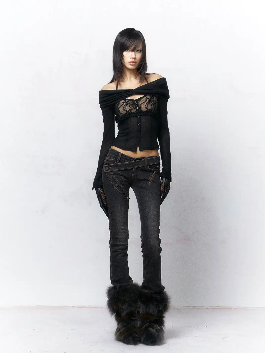Flowers birds Market | Sheer Lace-Trimmed Knit Top