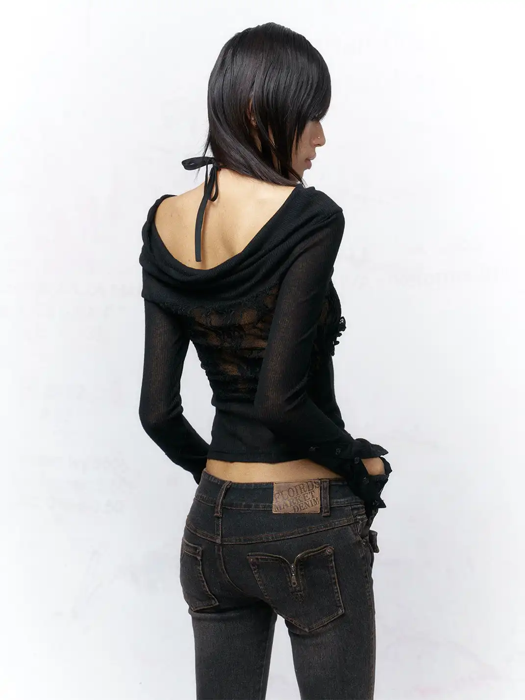 Flowers birds Market | Sheer Lace-Trimmed Knit Top