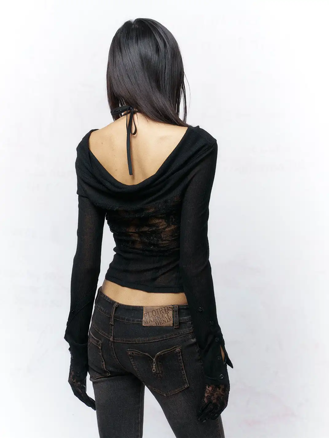 Flowers birds Market | Sheer Lace-Trimmed Knit Top
