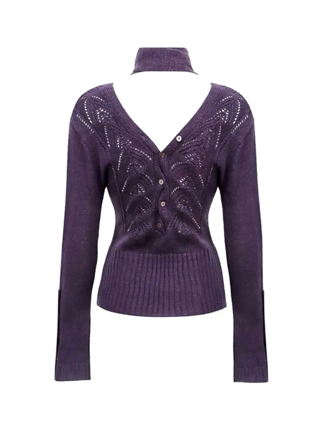 Flowers birds Market | Two-Way V-Neck Knitted Openwork Top