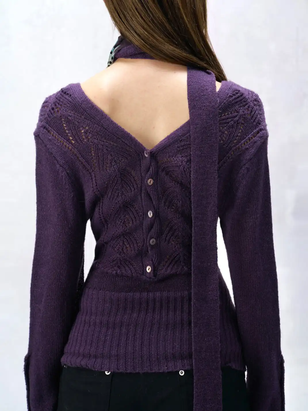 Flowers birds Market | Two-Way V-Neck Knitted Openwork Top