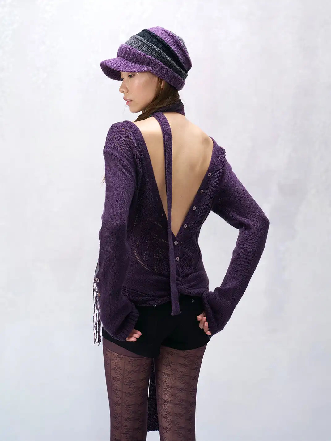 Flowers birds Market | Two-Way V-Neck Knitted Openwork Top