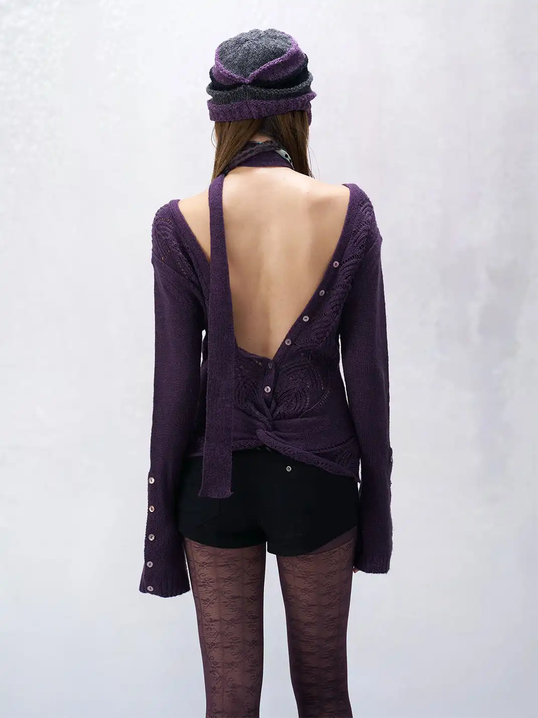Flowers birds Market | Two-Way V-Neck Knitted Openwork Top