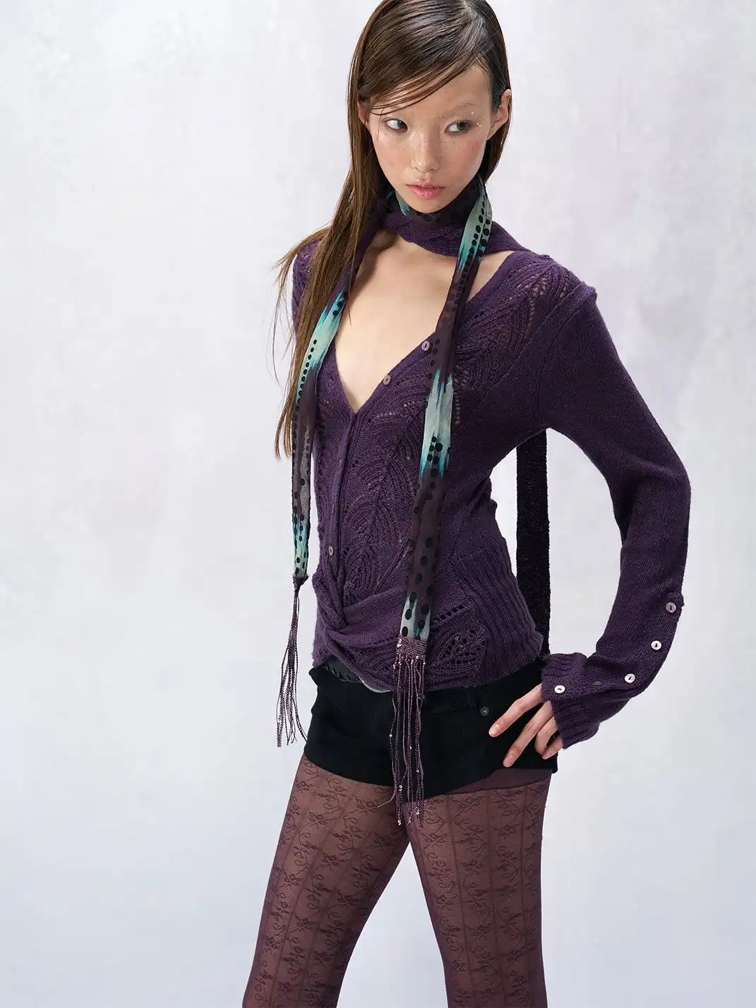Flowers birds Market | Two-Way V-Neck Knitted Openwork Top